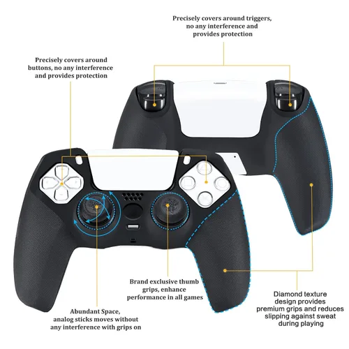 Vista 3 de YoRHa Grip Texture Silicone Cover Skin Case for PS5 Dualsense Controller x 1(Black) with Pro Thumb Grips x 8