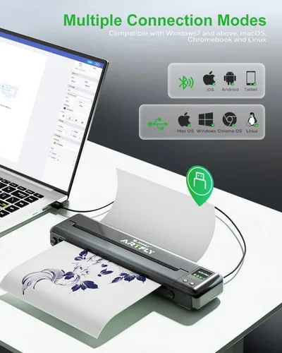 Vista 5 de ARTFLY Impresora de plantillas de transferencia de tatuajes – Máquina de transferencia térmica profesional Bluetooth/USB-C de 203 DPI, batería de 18
