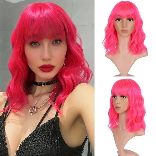 Vista 14 de VCKOVCKO - Peluca de cabello castaño claro rizada con flequillo de aire, onda natural rizada, peluca corta estilo Bob para mujer, longitud hasta