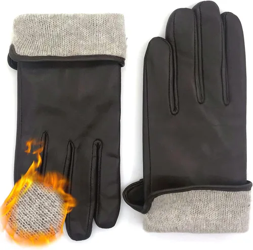 Vista 5 de ZLUXURQ Guantes de cuero suave italiano de lujo para mujer, guantes de piel de oveja genuina para mujer, guantes de clima frío con forro de cachemira