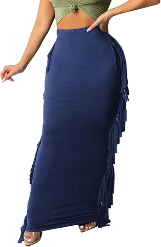 Vista 5 de Lrady Faldas largas de tubo con cintura elástica y borlas laterales para mujer
