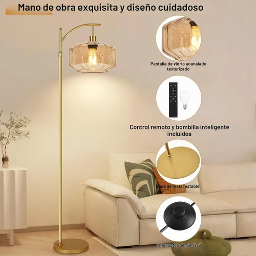 Vista 4 de Lámparas de pie vintage para sala de estar, lámpara de pie de vidrio con control remoto, lámpara de pie regulable, lámpara de pie moderna de Columna