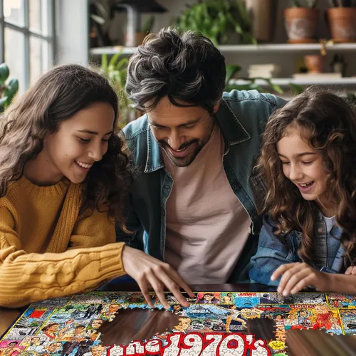 Vista 3 de White Mountain Puzzles - Rompecabezas temático de los años 70, 1000 piezas Piezas grandes, regalo para adultos y familia, 24 x 30 pulgadas, collage