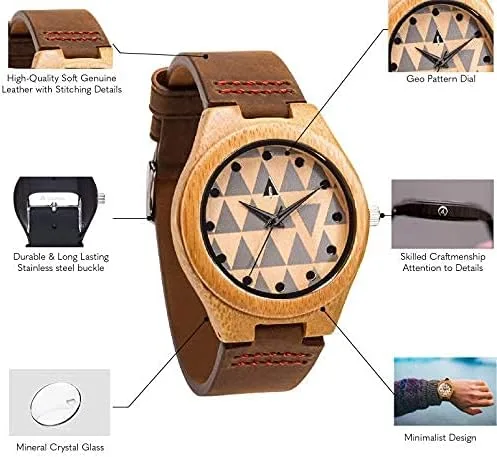 Vista 4 de Treehut Reloj de madera para hombre con cierre ajustable de acero inoxidable de tres pliegues, movimiento de cuarzo japonés, elegante reloj