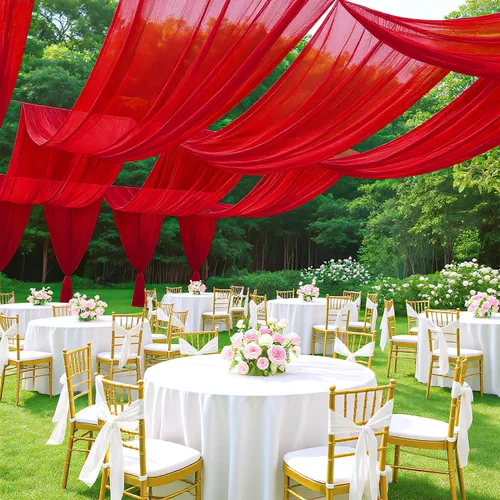 Vista 10 de FUHSY Cortinas de techo para arco de boda, tela drapeada, tela de gasa, cortinas de gasa burdeos para telón de fondo, 5 x 20 pies, 2 paneles