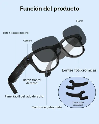 Vista 8 de CJkao Lentes inteligentes con cámara, gafas de cámara HD, grabación de video, control de asistente de voz, Bluetooth, música, gafas ai