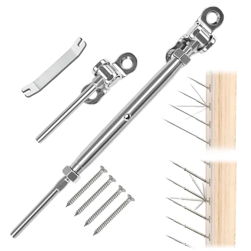 Vista 7 de Muzata Kit de herrajes para barandillas de cable de 1/8 pulgadas, tensor de palanca para poste de madera, acero inoxidable T316, sistema