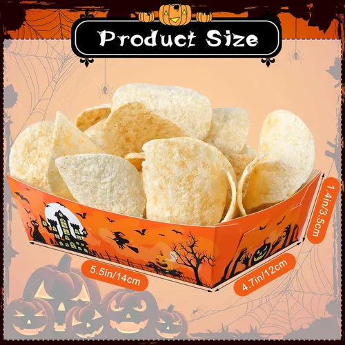 Vista 2 de Bandejas de papel de Halloween para alimentos, bandejas desechables para nachos, botes de papel, bandejas de servir para perros calientes, palomitas
