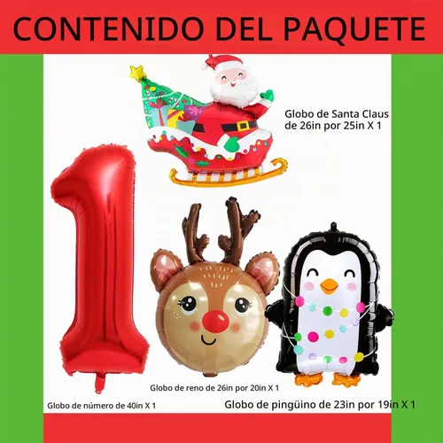 Vista 2 de Globos de papel de aluminio de Navidad, globos de cumpleaños de Navidad, número 1, pingüino, Papá Noel, reno, globo para decoración de fiestas Juego