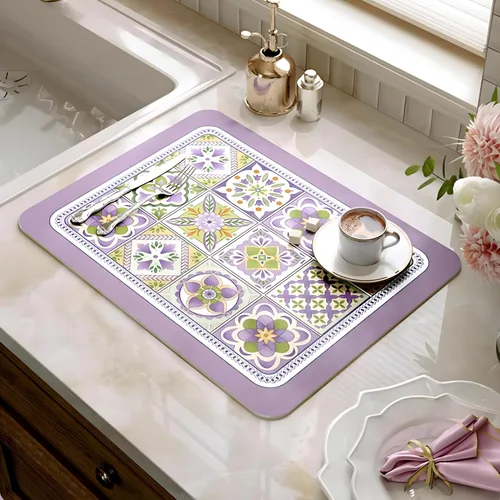 Vista 9 de Tapete de Café, Tapete de Secado de Platos Estilo Bohemio, Absorción Rápida de Agua, Oculta Manchas, Fácil de Limpiar, Se Adapta a Accesorios