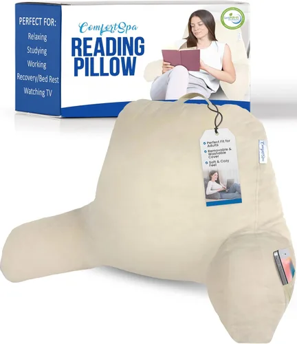 Vista 14 de ComfortSpa - Almohada de lectura para cama tamaño adulto, almohada de respaldo con brazos, bolsillos y funda lavable; Úsela como almohada de cama