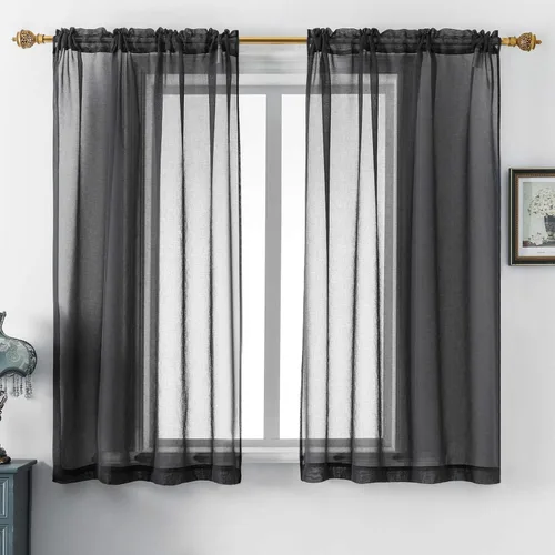 Vista 17 de DUALIFE - Cortinas transparentes de 54 pulgadas de largo, paneles de privacidad de gasa para ventanas, cortinas de lino semitransparentes