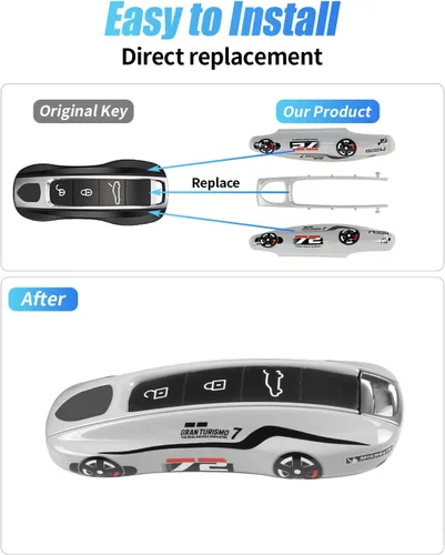 Vista 5 de Funda para llaves Porsche Panamera 911, llavero de protección de llave de coche para Porsche Cayenne Taycan Gris precise cutouts soft leather