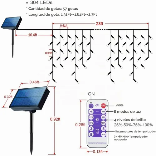Vista 8 de 304 luces LED solares de carámbano de Navidad para decoración al aire libre, 8 modos de luces impermeables para exteriores, vacaciones, patio Blanco