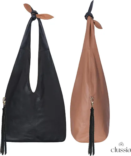 Vista 4 de Bolso Hobo de 100% piel de becerro ligera de lujo Lona Gamuza Estilo a la Porte