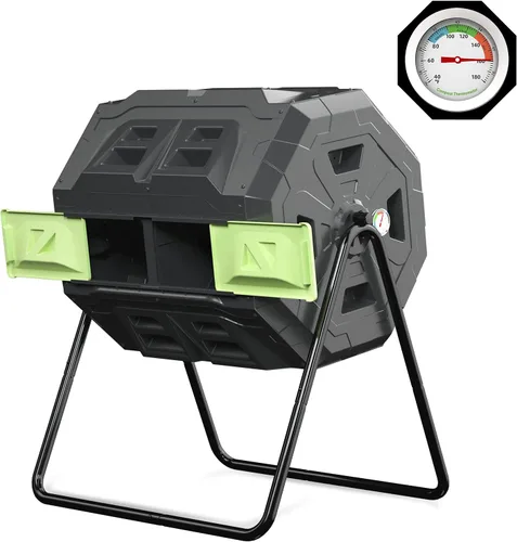 Vista 7 de SQUEEZE master Contenedor grande de compost, giratorio para jardín al aire libre con termómetro, medición automática de temperatura, marco de acero