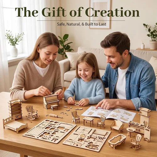Vista 11 de LOVEINUSA Conjunto de muebles de casa de muñecas de madera, accesorios de habitación en miniatura del rompecabezas 3D, madera natural Miniature