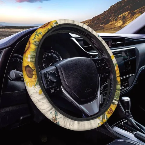 Vista 7 de FOR U DESIGNS Funda de volante con estampado de alpaca, antideslizante, suave, ajuste universal, protector de volante de automóvil de 15 pulgadas