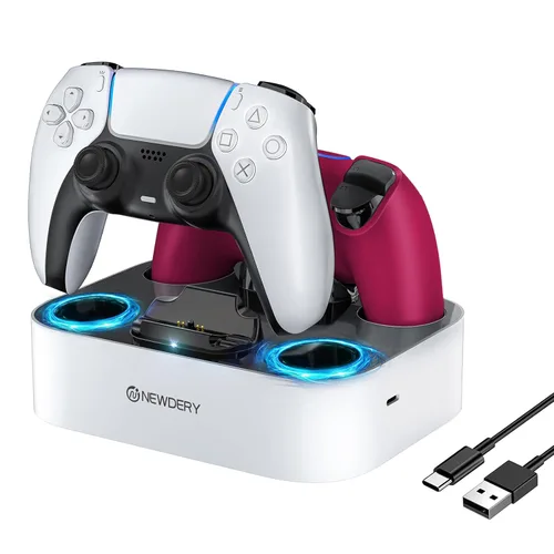 Vista 2 de NEWDERY PS5 Controller Charger Station, Fast Charging Dock for PlayStation 5 Controllers, Single Controller Charger Station + Dual Controller