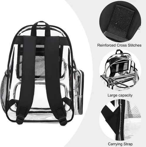 Vista 137 de CAMTOP Mochila transparente resistente y transparente para estudiantes, escuela, trabajo, festival, viajes, deportes, Beige, Mediana, Camtop Mochila