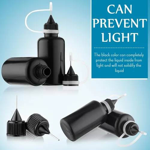 Vista 4 de Zhehao 100 unidades de 1.0 fl oz/1 oz con punta de aguja negra con pegamento para botella, aplicador de punta de precisión, botella de plástico a