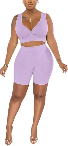 Vista 2 de Conjuntos de entrenamiento para mujer, 2 piezas, sin costuras, brasier deportivo, cintura alta, pantalones cortos de yoga a juego