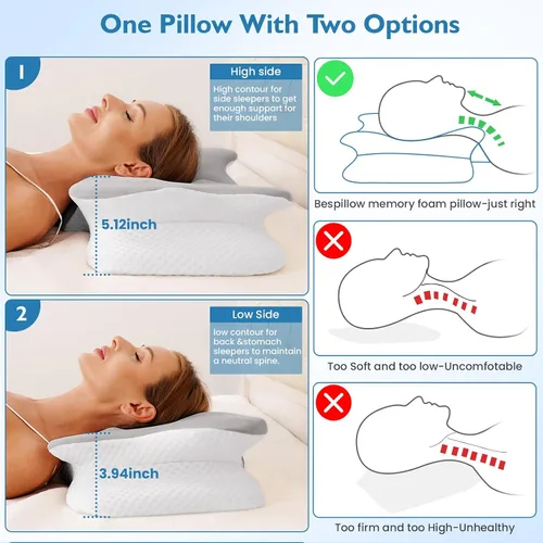 Vista 5 de 2 piezas de almohada cervical para aliviar el dolor de cuello, almohada de cuello para dormir de lado, almohadas de espuma viscoelástica ergonómicas
