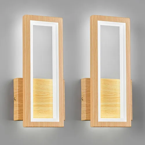 Vista 13 de Apliques de pared modernos de color madera enchufables de 18 W, lámpara de pared LED simple para interiores, 6000 K, luces de pared rectangulares
