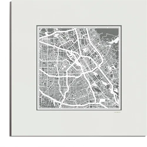 Vista 176 de O3 Design Studio San Diego, CA Paper Cut Map Matted Grey 20x20 in Paper Art