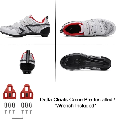 Vista 4 de Zapatos de ciclismo unisex compatibles con Pelaton para interiores y bicicletas de carretera para hombres y mujeres con clip de tacos Delta