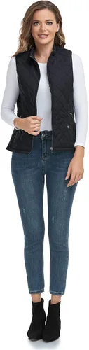 Vista 6 de LONGKING Chaleco para mujer con un bolsillo interior, cuello alto, ligero, con cremallera, acolchado, para mujer