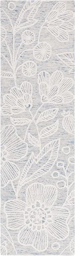 Vista 3 de SAFAVIEH Jardin Collection - Alfombra de pasillo, 2 pies 3 pulgadas x 8 pies, azul y marfil, lana floral hecha a mano, ideal para zonas de alto