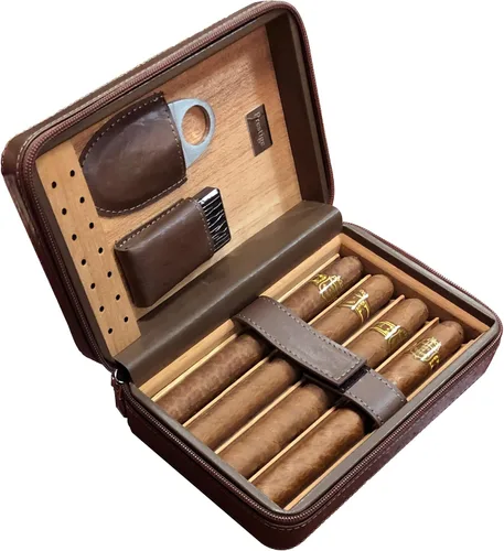 Vista 8 de Prestige Import Group - El Manhattan Ostrich Motif Leather Travel Humidor Cigar Case w/encendedor, cortador y humidificador con cierre de cremallera