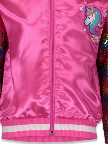 Vista 4 de JoJo Siwa Chaqueta bombardera con cremallera de lentejuelas para niñas de unicornio para niños pequeños a niños grandes