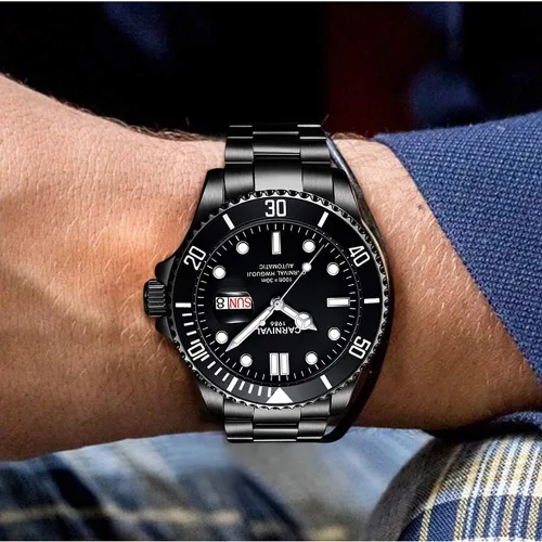 Vista 3 de MASTOP Reloj automático para hombre clásico con bisel giratorio analógico para hombre para buceo día y semana reloj de lujo