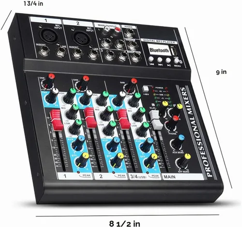Vista 5 de Boytone. Mezclador de audio profesional Placa de sonido Sistema de consola Interfaz de 4 canales USB digital Bluetooth Digital MP3 Entrada