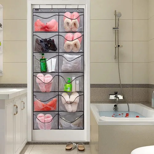 Vista 4 de Organizador de zapatos con bolsillos extra grandes, organizador colgante para dormitorio, almacenamiento de zapatos, baño, zapatero con 12 bolsillos