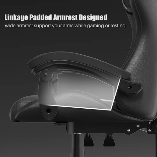 Vista 5 de Bigzzia - Silla de juegos con soporte lumbar, sillas ergonómicas para videojuegos, color negro