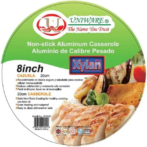 Vista 3 de Uniware Olla de aluminio antiadherente con tapa de cristal, color negro (8 pulgadas)