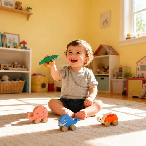 Vista 3 de TOWO - Autos de madera para niños pequeños – Animales sobre ruedas – Vehículos sensoriales de agarre motriz juguete – Camiones de empuje y marcha