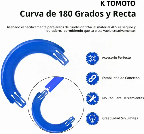 Vista 2 de Pista recta y piezas curvas compatibles con Hot Wheels Juego de 10 piezas para automóviles fundidos a presión 1:64, incluye recto, giro de 180