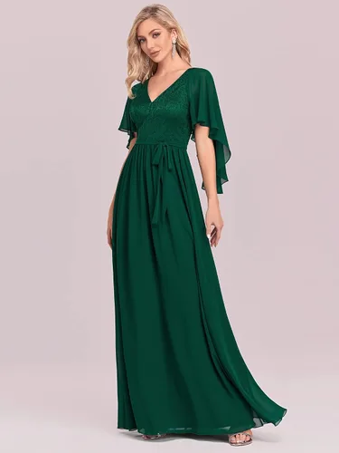 Vista 4 de Ever-Pretty Vestido de fiesta de noche de gasa con cuello en V para mujer 0640