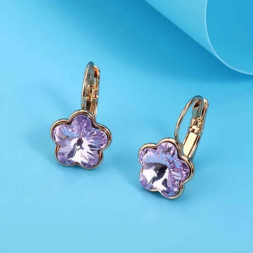 Vista 5 de Aretes de gota de cristal austriaco para mujer, chapados en oro rosa de 14 quilates, joyería hipoalergénica, Metal Cristal, cristal