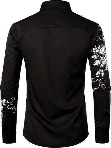 Vista 3 de ZEROYAA Camisas de vestir de manga larga con botones y estampado floral de rosa hipster para hombre