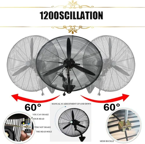 Vista 4 de Ventilador de pared de metal pequeño para exteriores, ventilador de pared industrial de 19.7 pulgadas, 25.6 pulgadas 29.5 pulgadas, ventilador