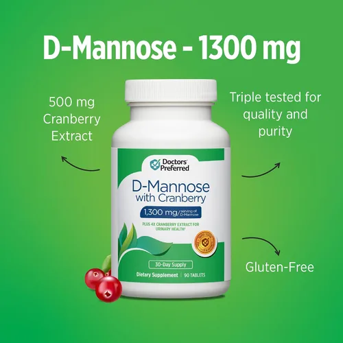 Vista 4 de D-manosa preferida por los médicos 1300 mg con extracto de arándano para la salud urinaria