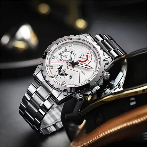 Vista 5 de CdyBox Reloj de pulsera de cuarzo de moda para hombre, reloj de pulsera de acero para hombre