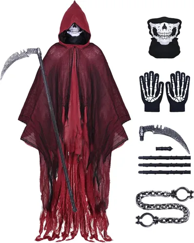 Vista 11 de Disfraz de la parca, capa con capucha de Halloween, disfraces de cosplay de Halloween para adultos