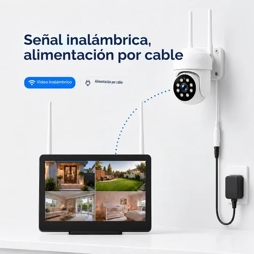Vista 3 de Camcamp Wireless Security Camera System with 10 Inch Monitor, 8 PTZ Cameras white