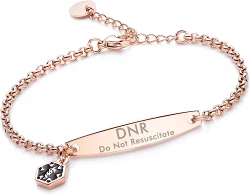 Vista 89 de LinnaLove - Pulsera de identificación de alerta médica con cadena Rolo simple pregrabada para mujer